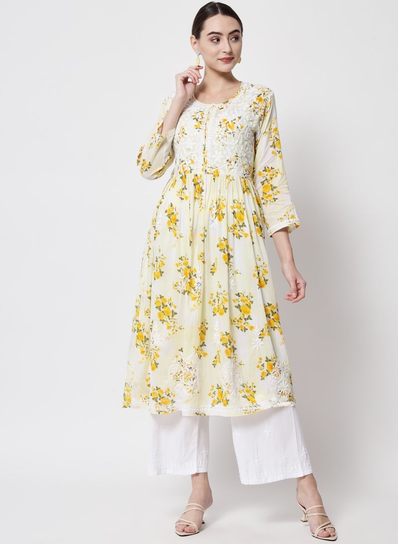 Women Hand Embroidered Chikankari Cotton Kurta-AL3583