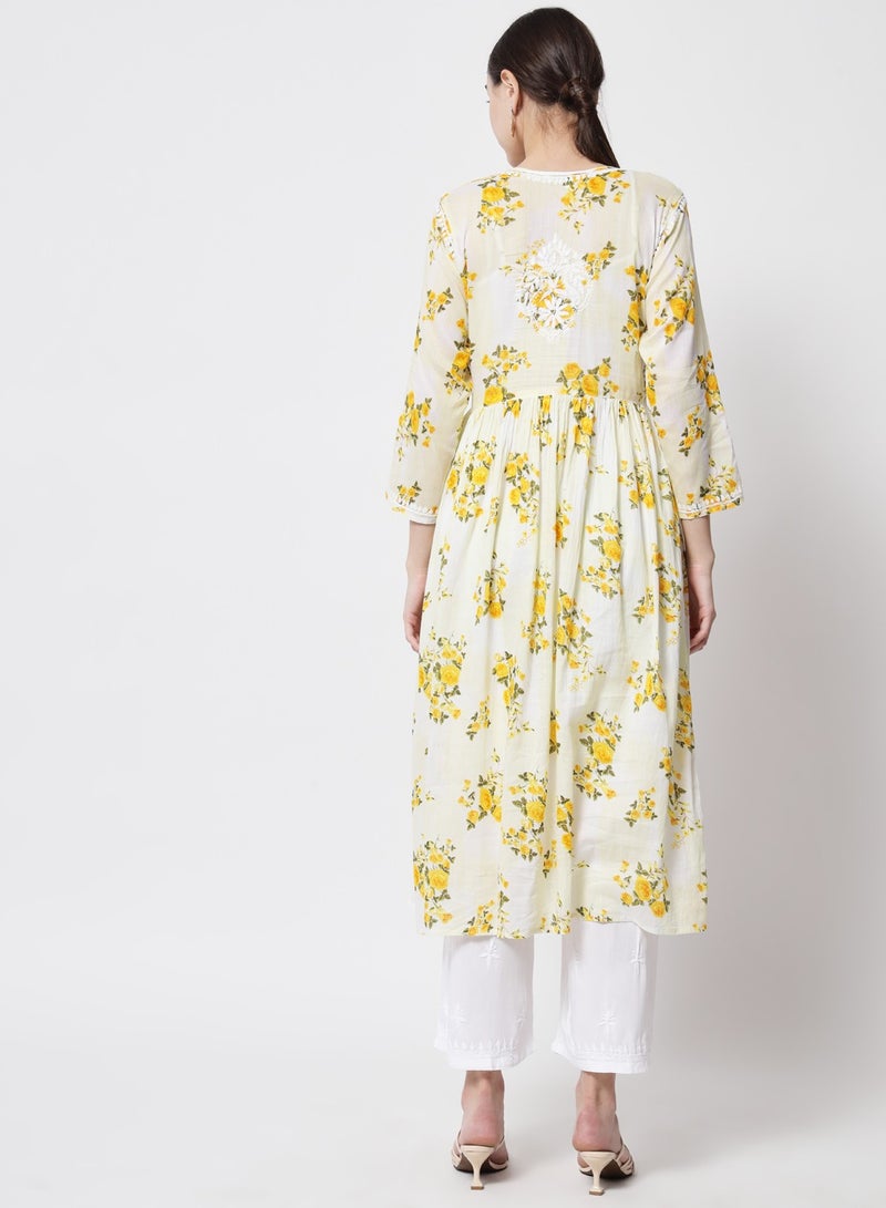 Women Hand Embroidered Chikankari Cotton Kurta-AL3583