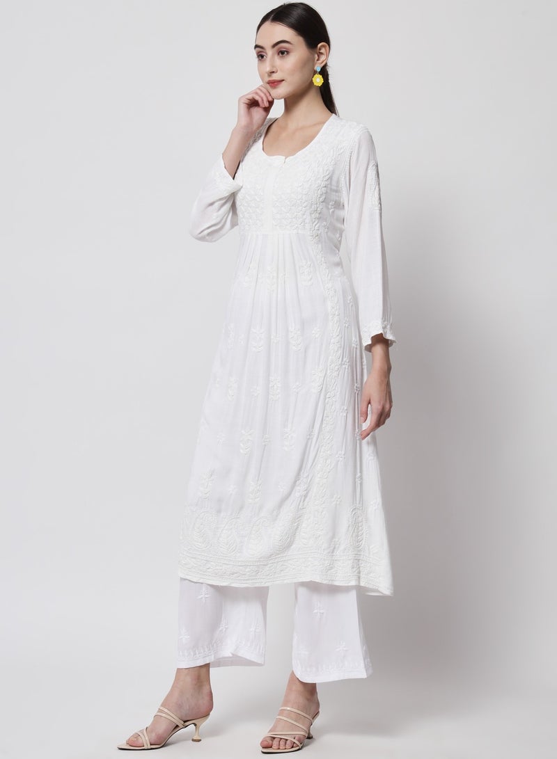 Women Hand Embroidered Chikankari Cotton Kurta-AL3549