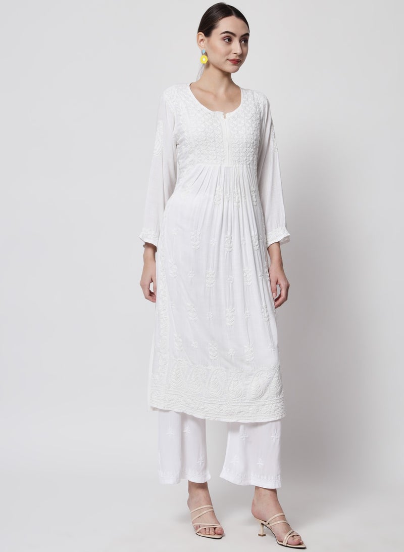 Women Hand Embroidered Chikankari Cotton Kurta-AL3549