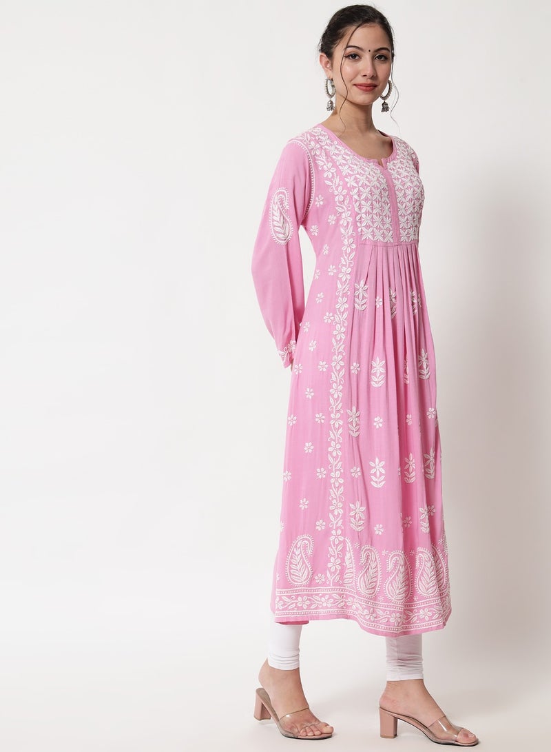 Women Hand Embroidered Chikankari Cotton Kurta-AL3549