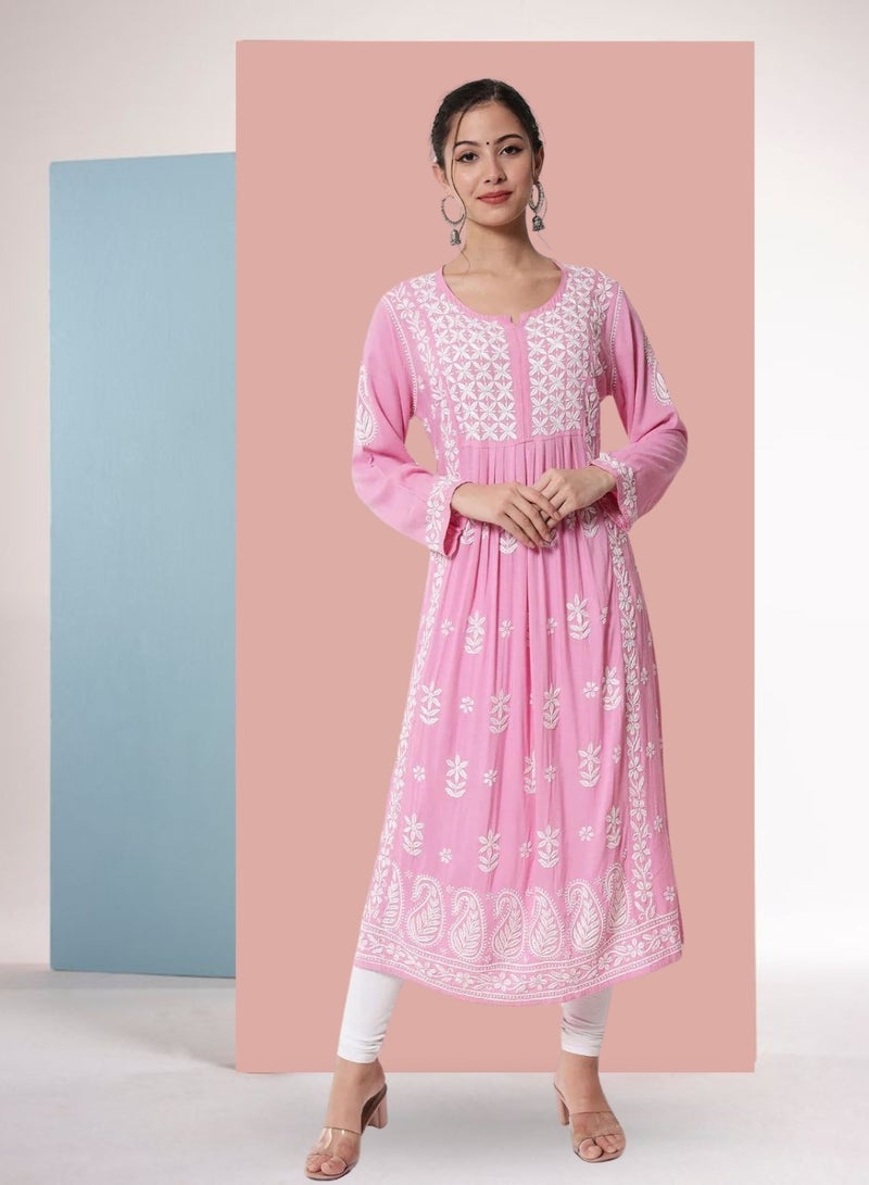 Women Hand Embroidered Chikankari Cotton Kurta-AL3549