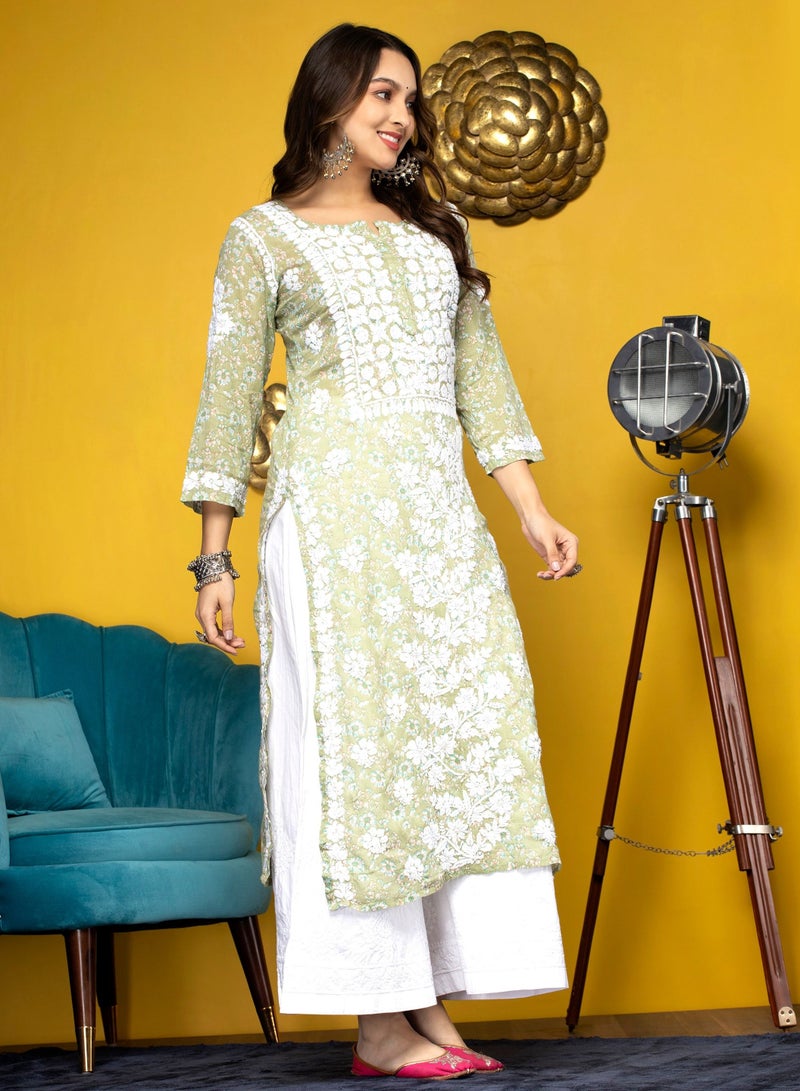 Women Hand Embroidered Chikankari Cotton Kurta-AL3637