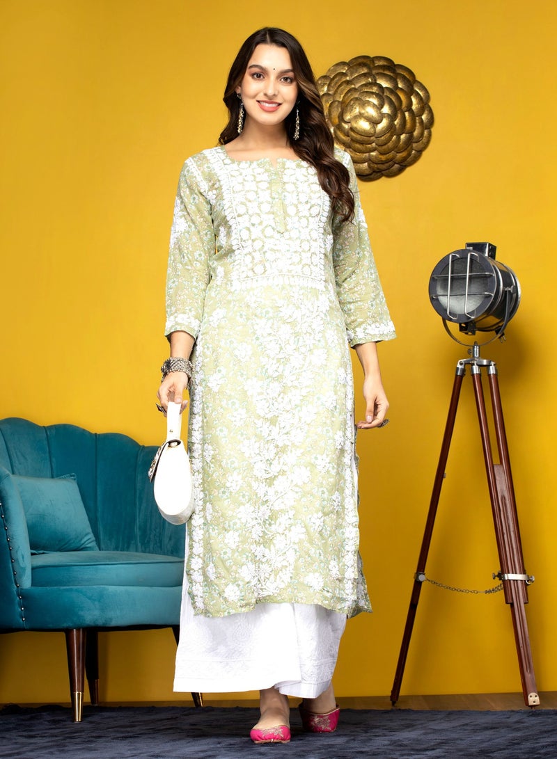 Women Hand Embroidered Chikankari Cotton Kurta-AL3637