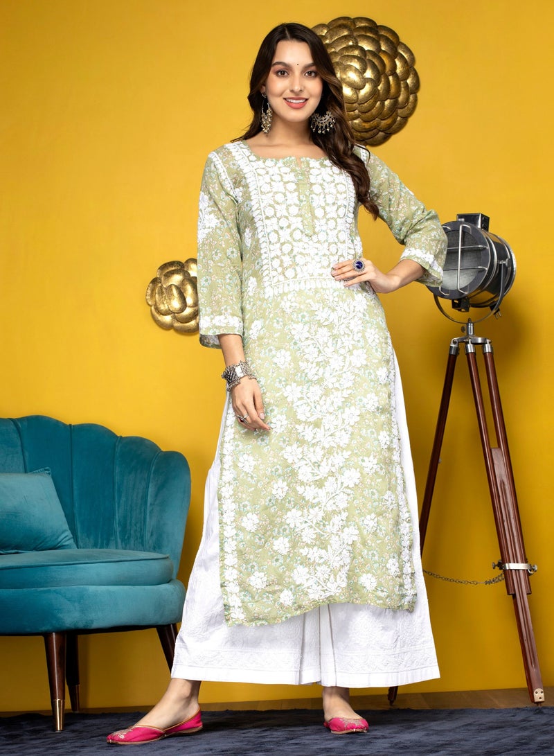 Women Hand Embroidered Chikankari Cotton Kurta-AL3637