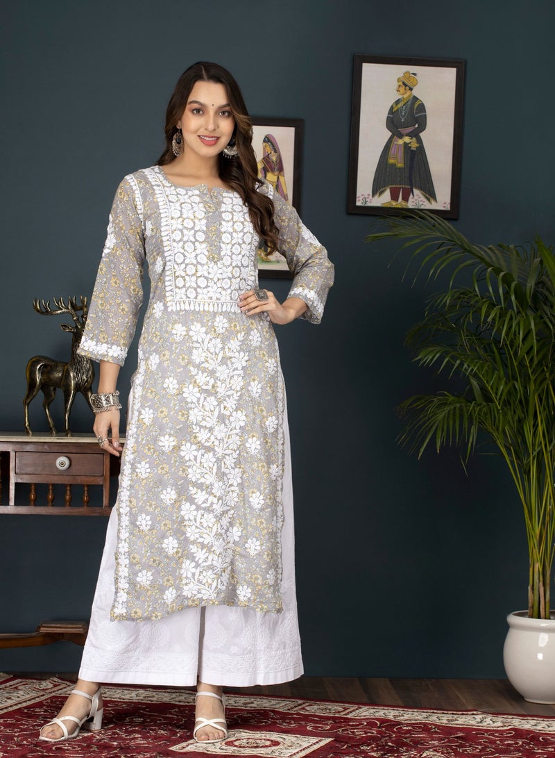 Women Hand Embroidered Chikankari Cotton Kurta-AL3637