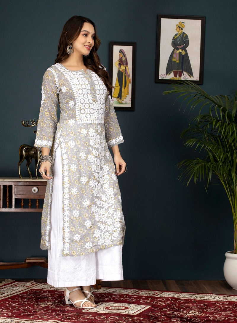 Women Hand Embroidered Chikankari Cotton Kurta-AL3637