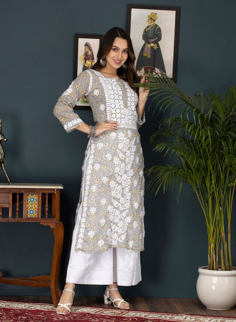 Women Hand Embroidered Chikankari Cotton Kurta-AL3637