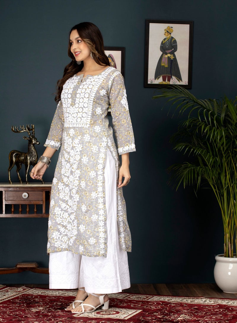 Women Hand Embroidered Chikankari Cotton Kurta-AL3637