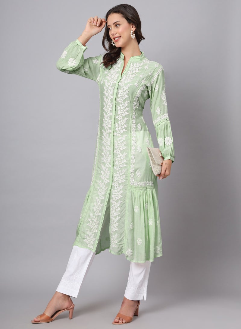 Women Hand Embroidered Chikankari Cotton Kurta-AL3888