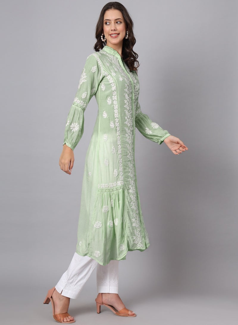 Women Hand Embroidered Chikankari Cotton Kurta-AL3888