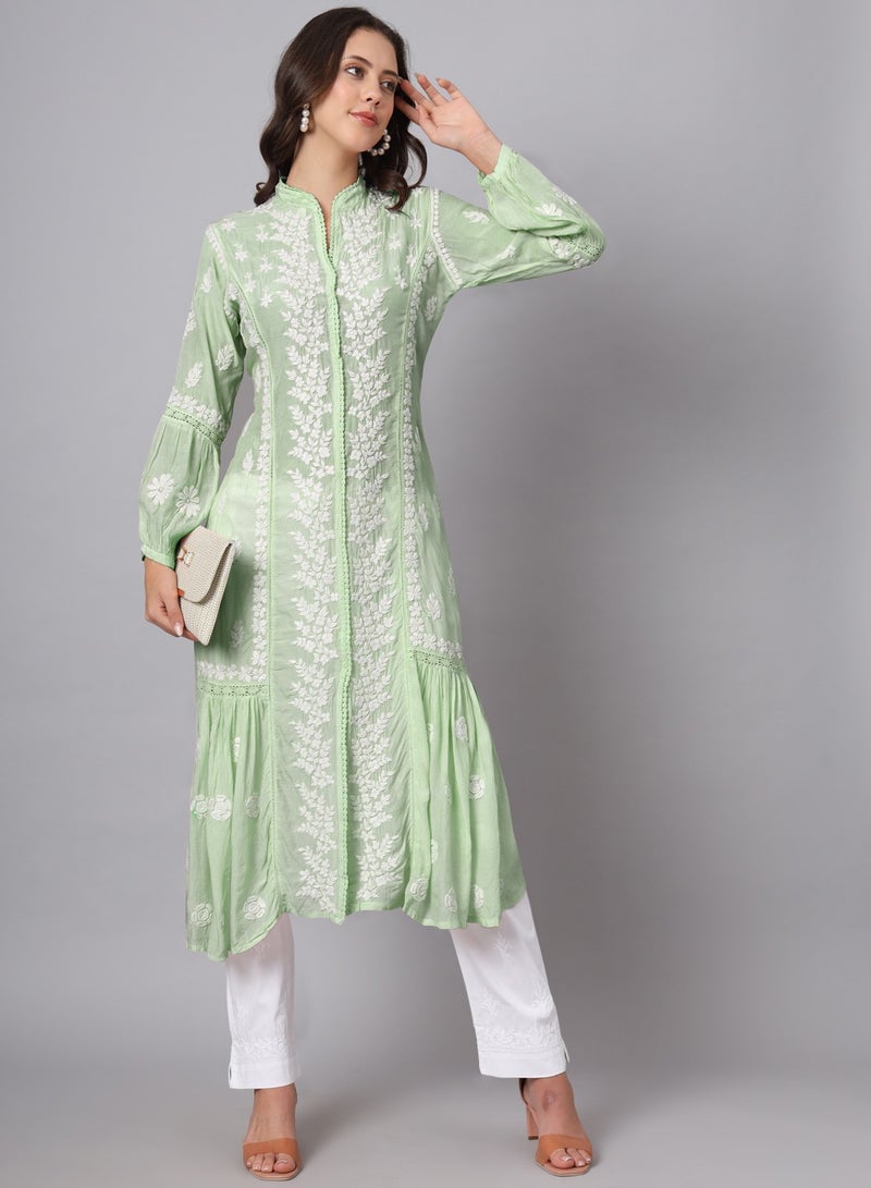 Women Hand Embroidered Chikankari Cotton Kurta-AL3888