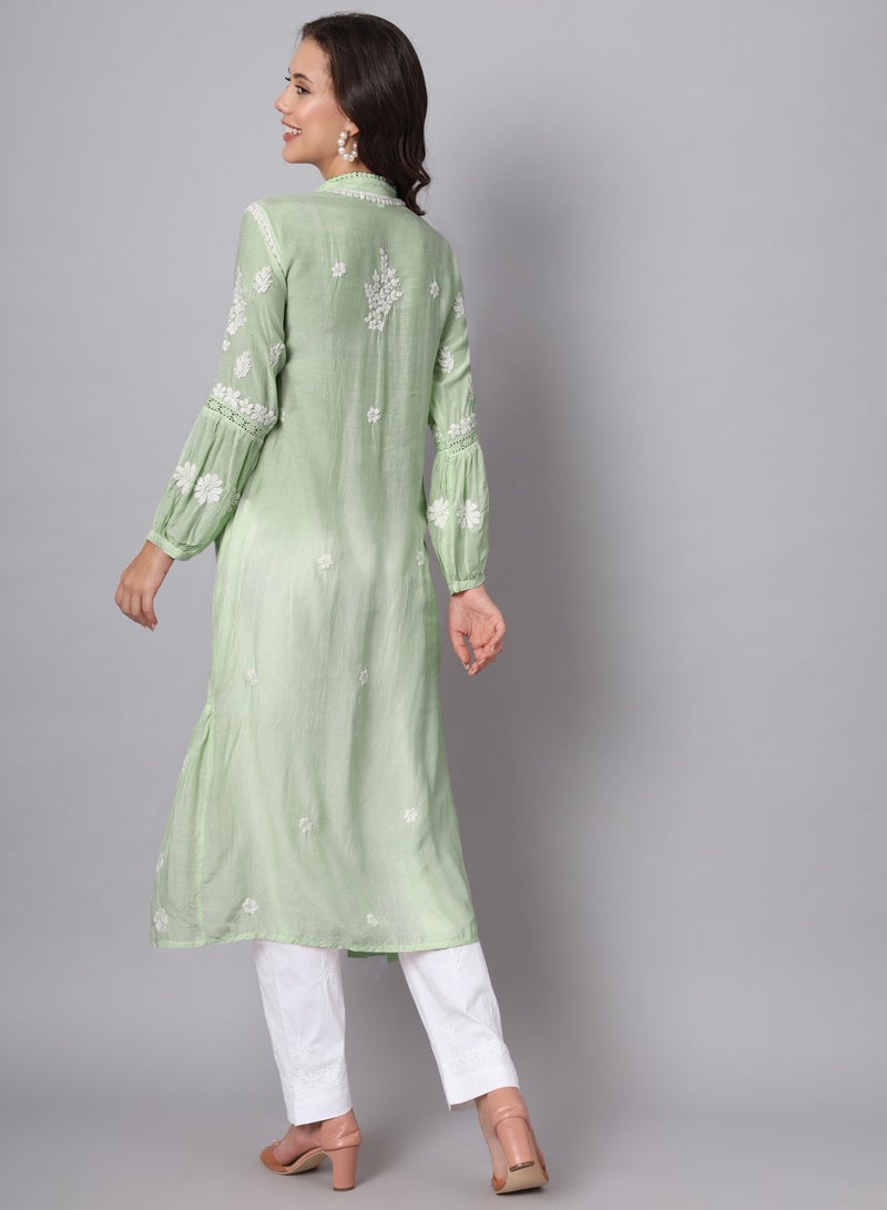 Women Hand Embroidered Chikankari Cotton Kurta-AL3888