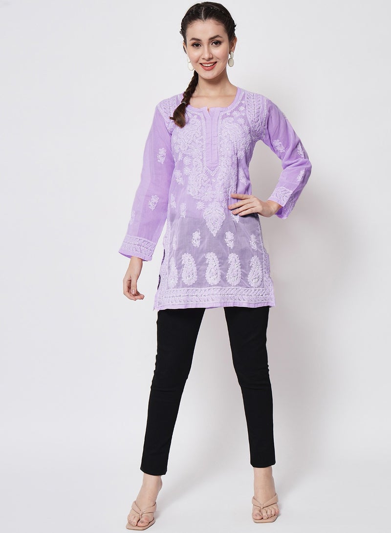 Hand Embroidered Chikankari Cotton Straight Kurti-AL3595