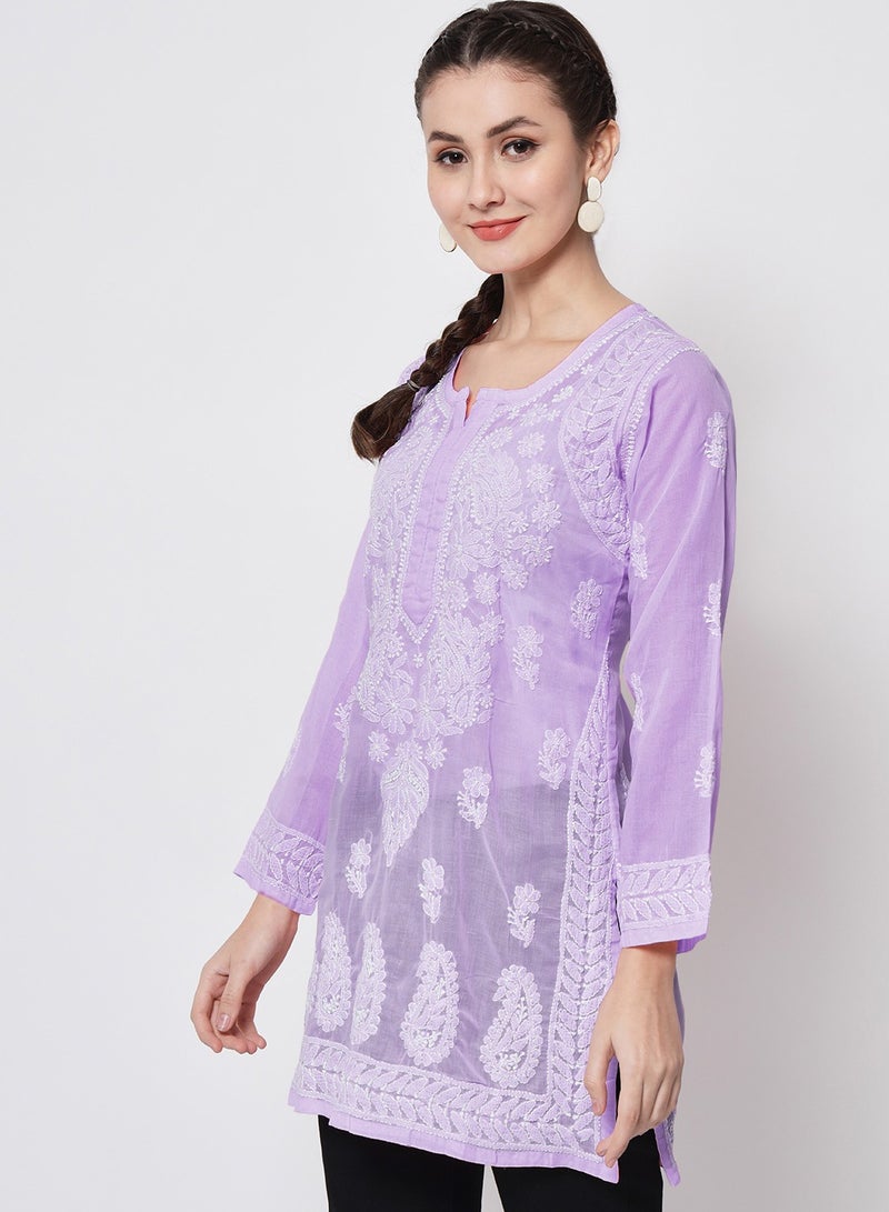 Hand Embroidered Chikankari Cotton Straight Kurti-AL3595