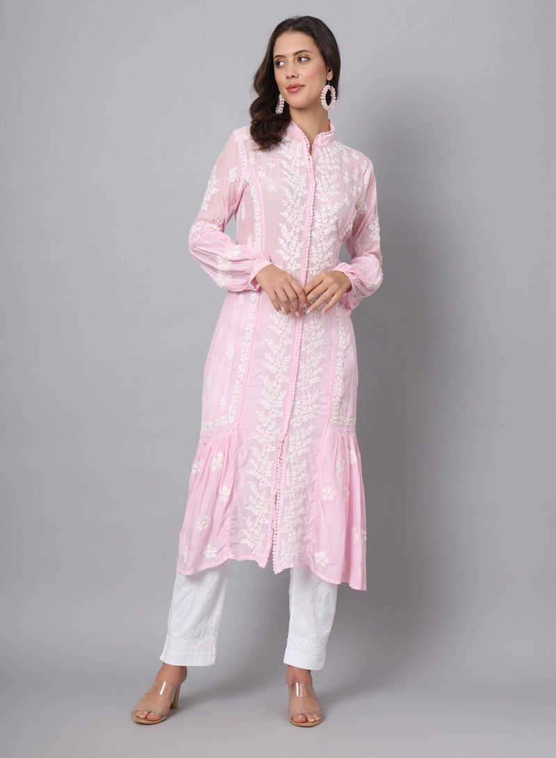 Women Hand Embroidered Chikankari Cotton Kurta-AL3888