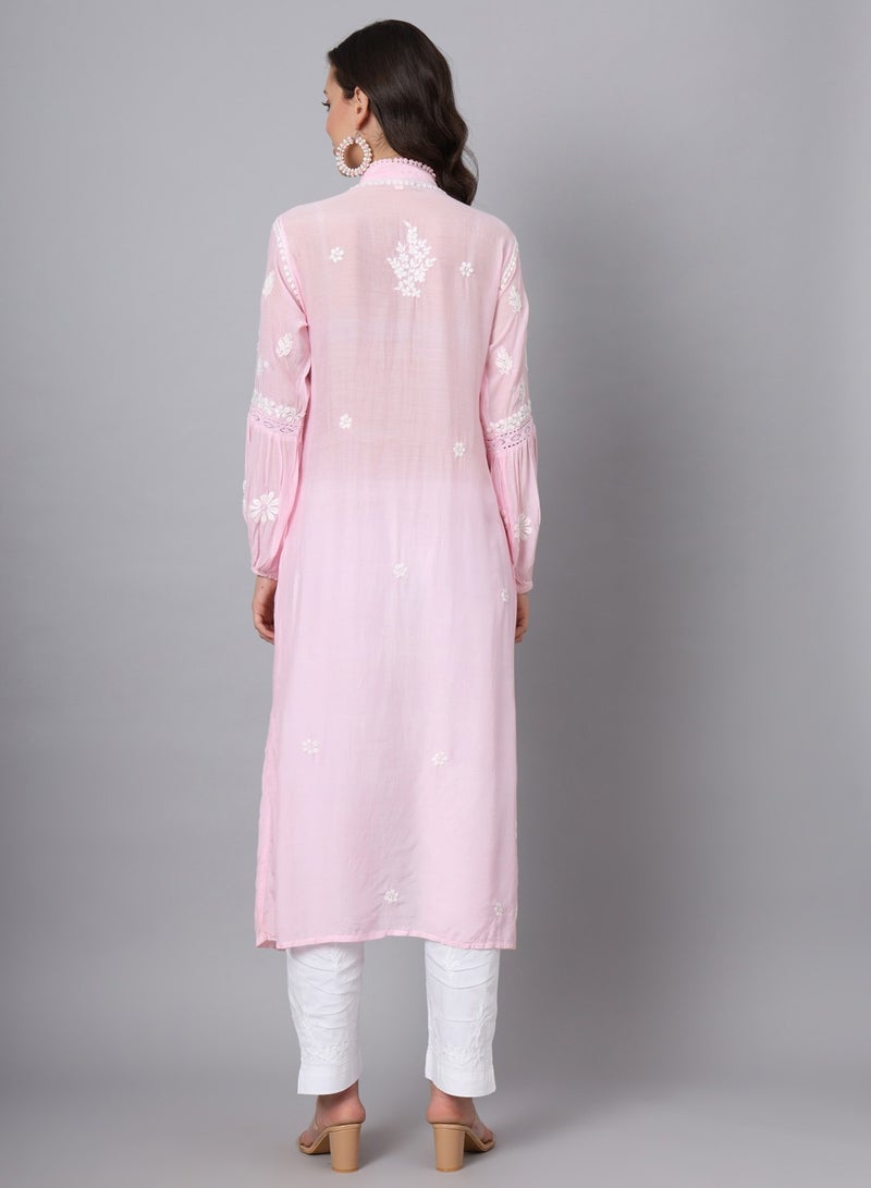 Women Hand Embroidered Chikankari Cotton Kurta-AL3888