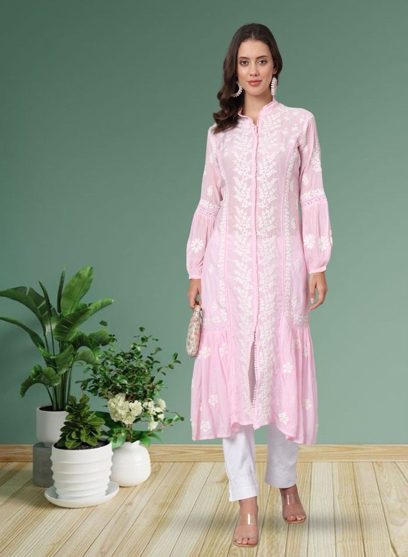 Women Hand Embroidered Chikankari Cotton Kurta-AL3888