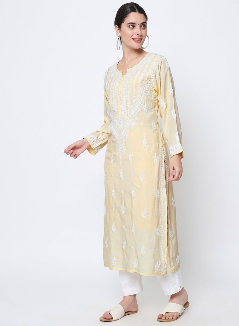 Women Hand Embroidered Chikankari Cotton Kurta-AL3584