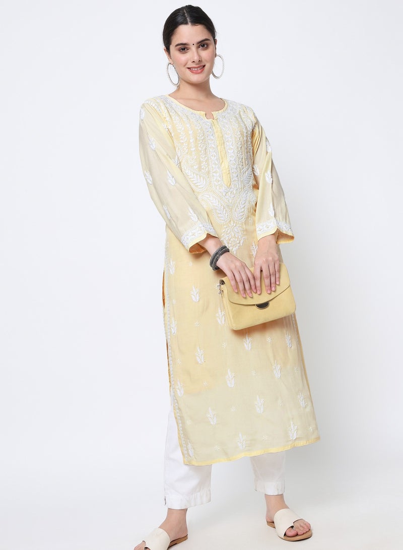 Women Hand Embroidered Chikankari Cotton Kurta-AL3584