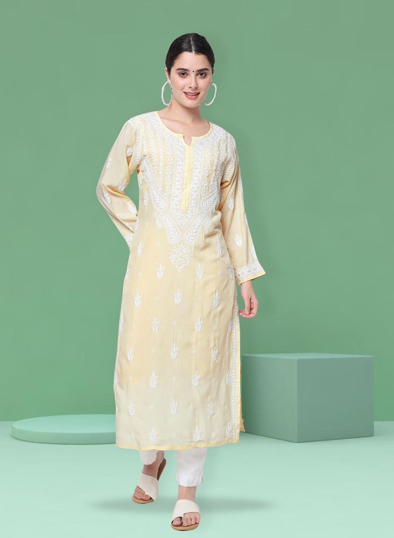 Women Hand Embroidered Chikankari Cotton Kurta-AL3584