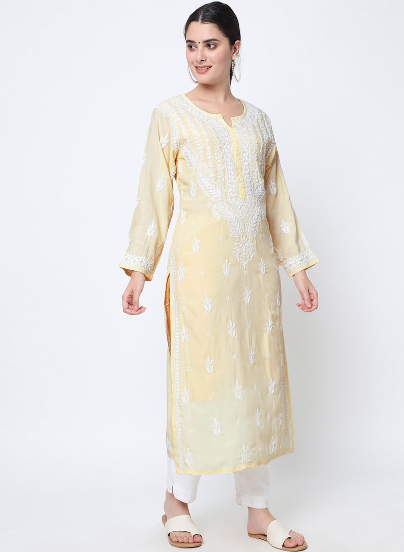 Women Hand Embroidered Chikankari Cotton Kurta-AL3584