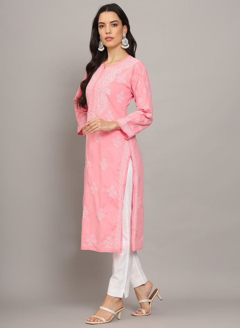 Women Hand Embroidered Chikankari Cotton Kurta-AL4043