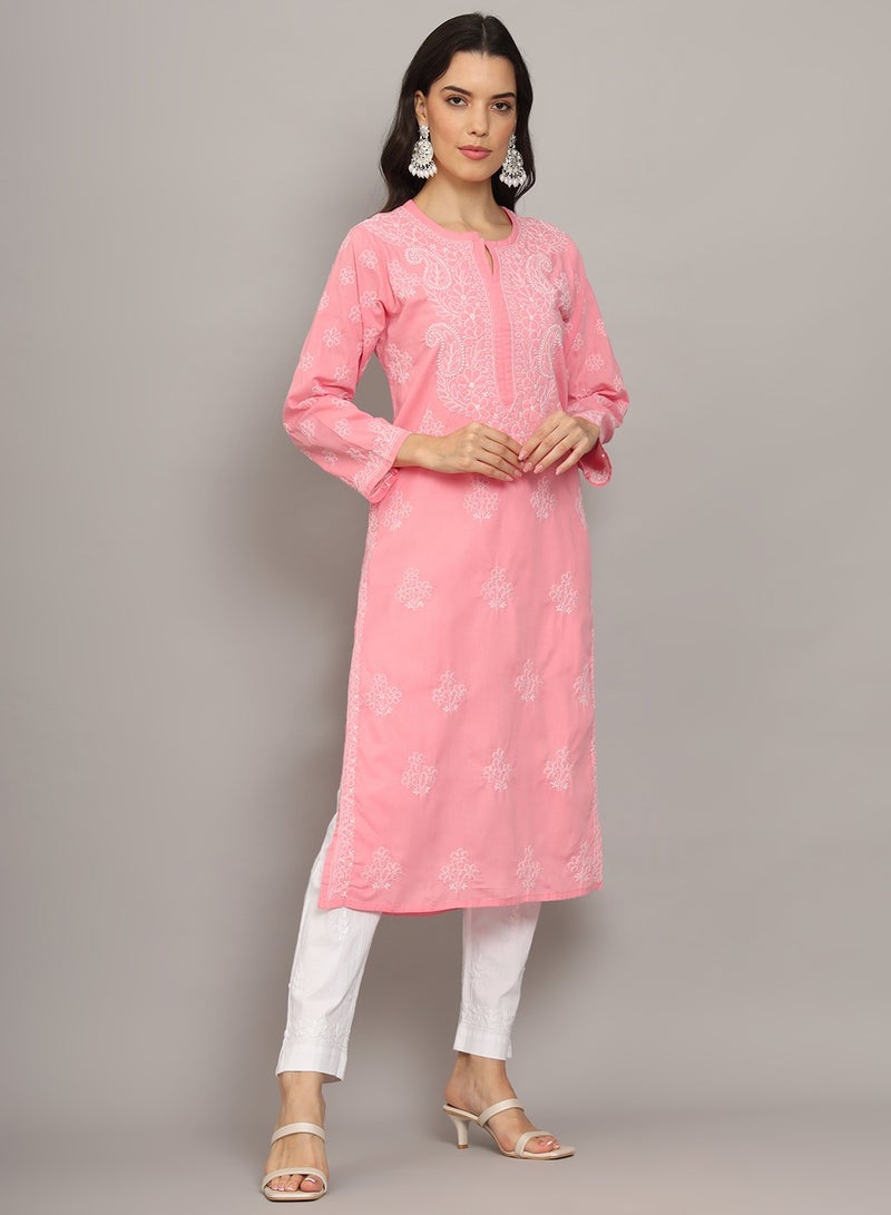 Women Hand Embroidered Chikankari Cotton Kurta-AL4043