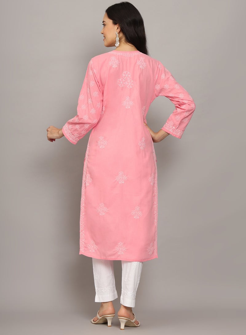 Women Hand Embroidered Chikankari Cotton Kurta-AL4043