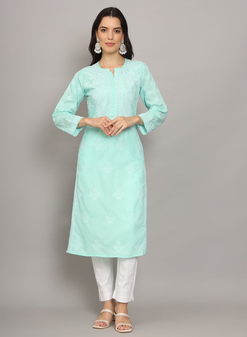 Women Hand Embroidered Chikankari Cotton Kurta-AL4043