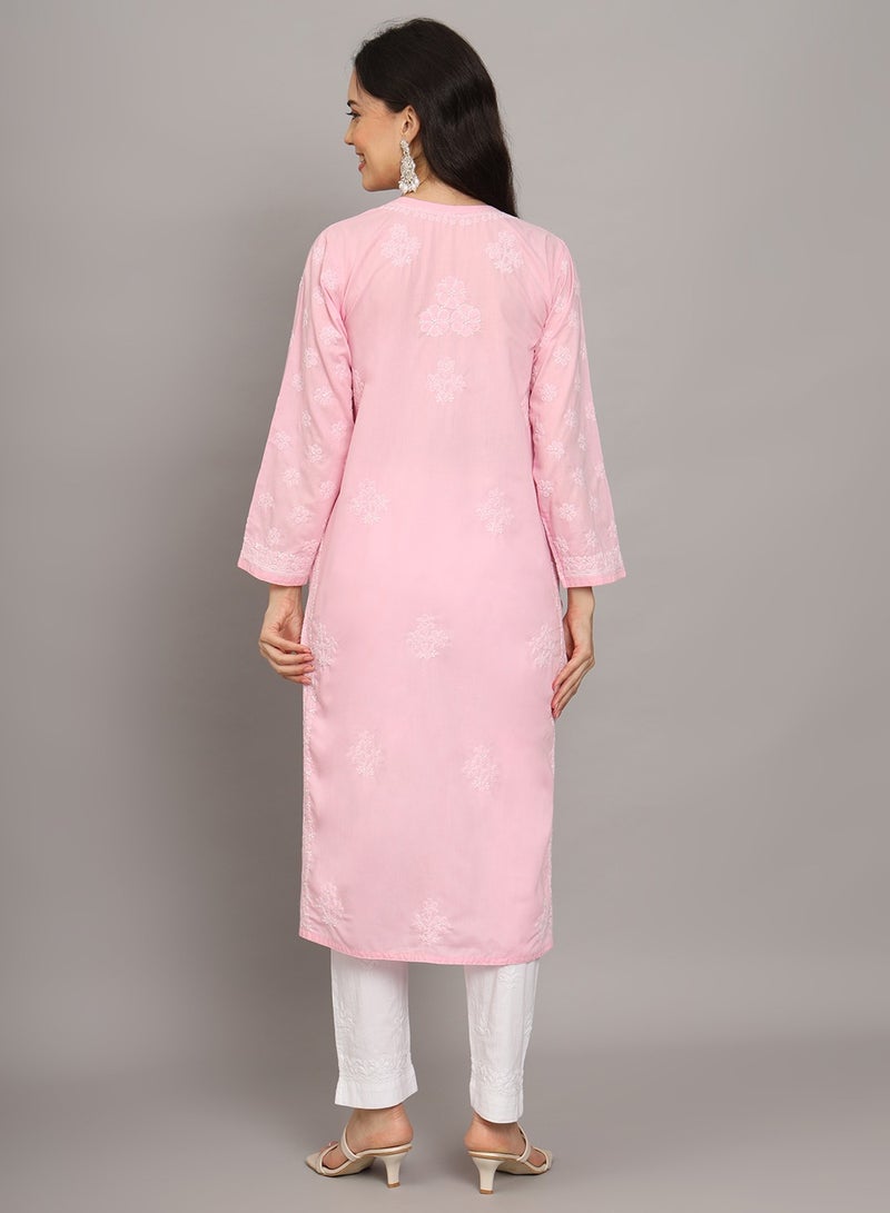 Women Hand Embroidered Chikankari Cotton Kurta-AL4043