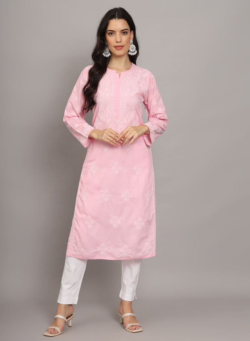 Women Hand Embroidered Chikankari Cotton Kurta-AL4043