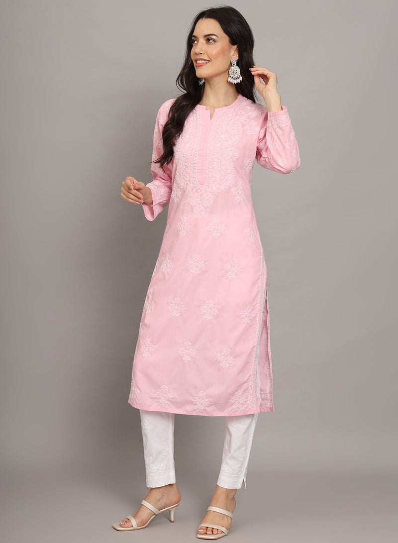 Women Hand Embroidered Chikankari Cotton Kurta-AL4043