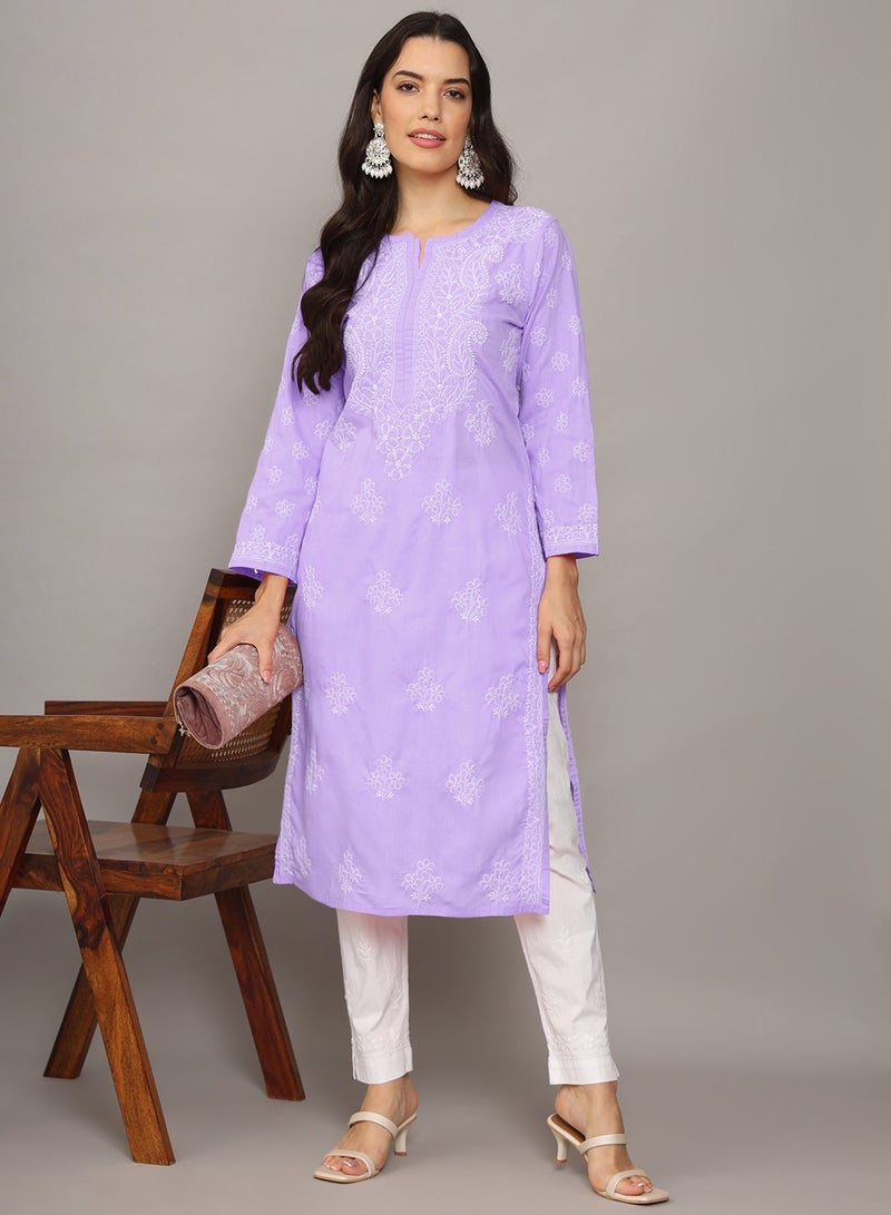 Women Hand Embroidered Chikankari Cotton Kurta-AL4043