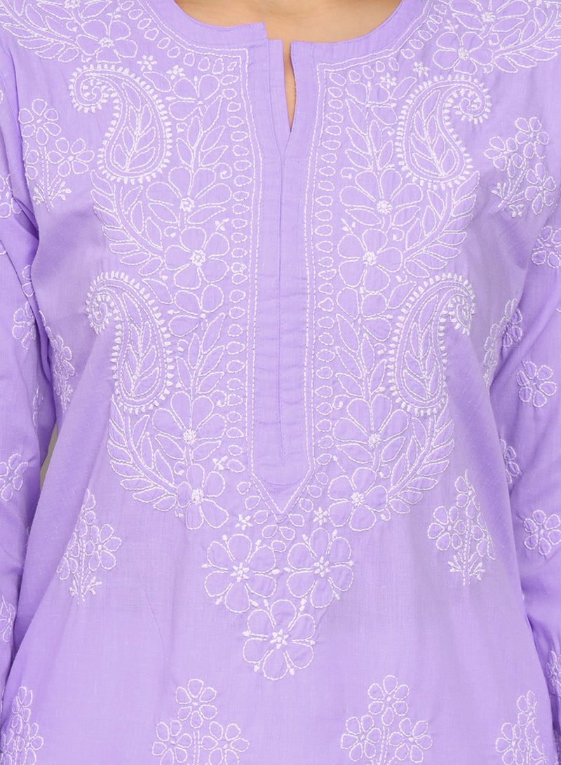 Women Hand Embroidered Chikankari Cotton Kurta-AL4043