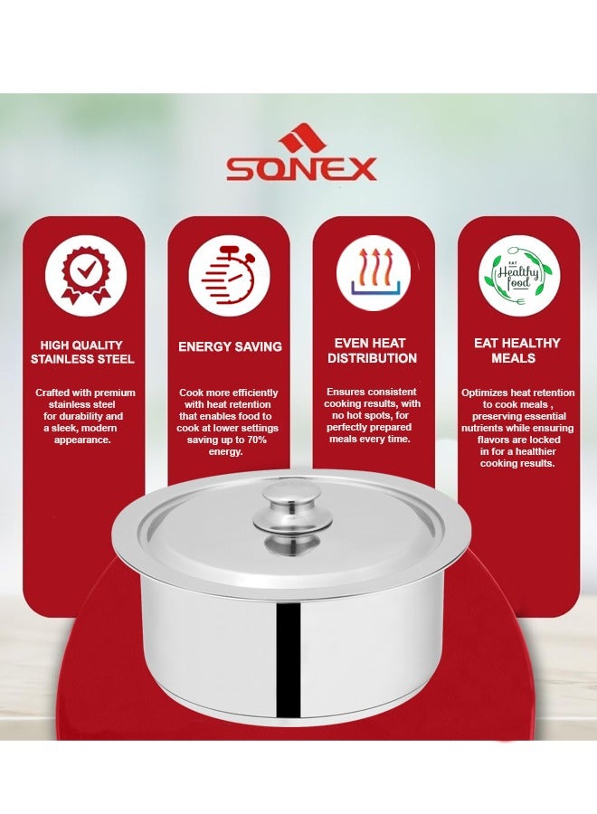 SONEX Global Cooking Pot Tope Set – Premium Stainless Steel with Lid, 24 cm, Energy Efficient Sandwich Bottom, Long Edges for Stability, Ideal for Healthy Cooking, Durable & Versatile Design