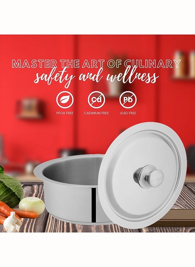 SONEX Global Cooking Pot Tope Set – Premium Stainless Steel with Lid, 24 cm, Energy Efficient Sandwich Bottom, Long Edges for Stability, Ideal for Healthy Cooking, Durable & Versatile Design