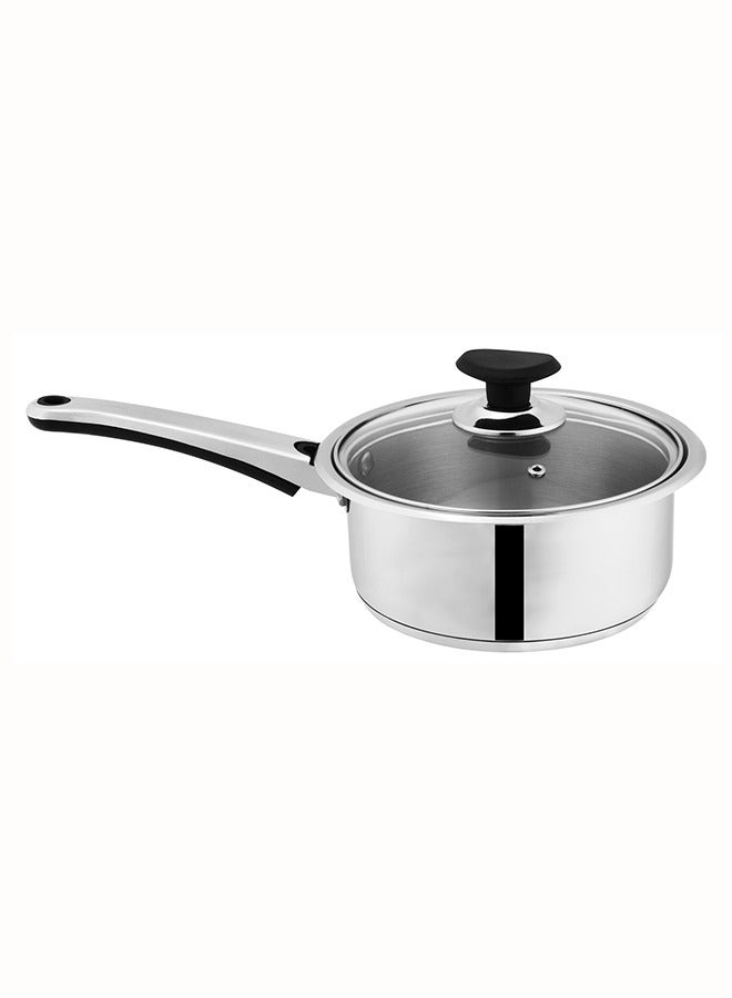 SONEX Mega Stainless Steel Sauce Pan, 16 cm (1.5 Ltr) with Glass Lid – Ergonomic Cool Handle, Sandwich Bottom, Sleek Modern Appearance, Ideal for Sauces, Soups & More