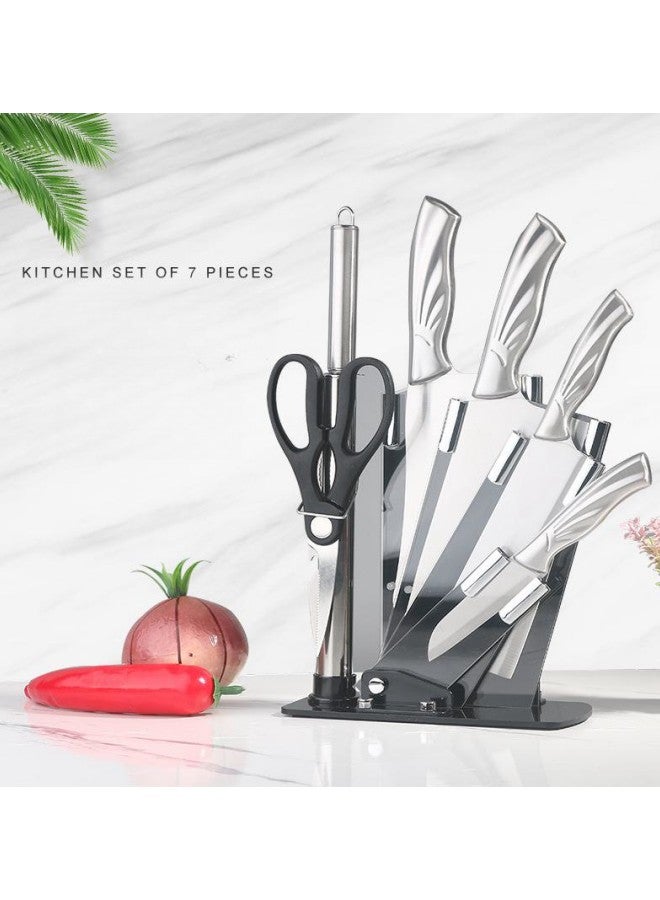 Kitchen Knife Set, 7-Piece Kitchen Sharp Knife Set, Non-stick Anti-Slip Stainless Steel Chef Knife Set with Universal Knife Holder for Home Use