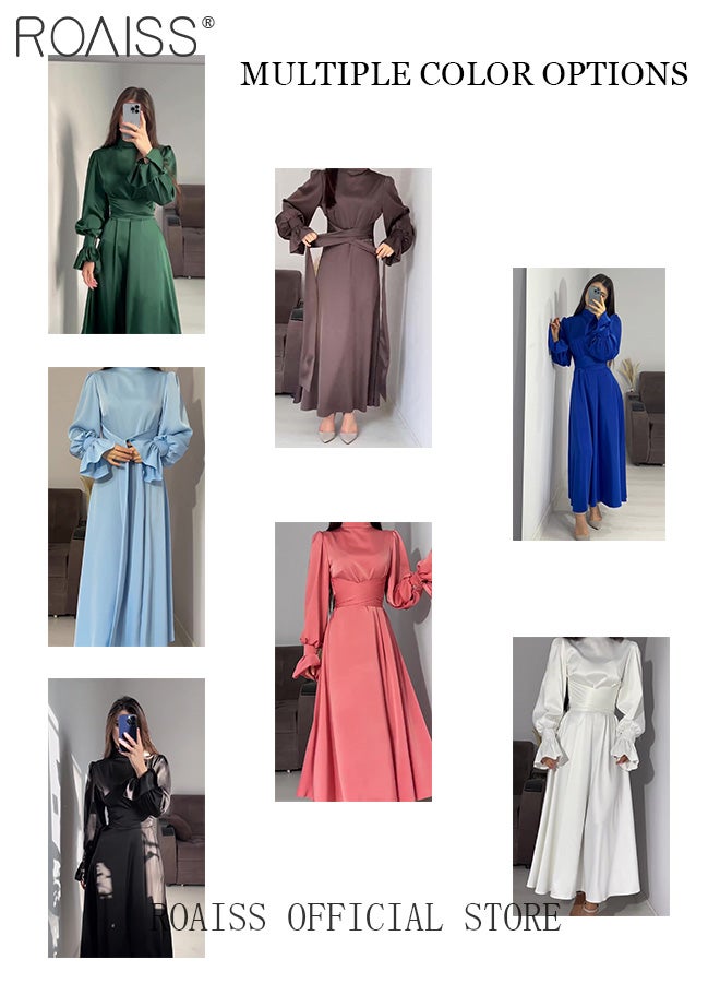 Puff Sleeves Waisted Ankle-Length Skirt for Women Half Turtleneck Waist Slim Long Sleeves Banquet Dress Ladies Advanced Elegant Temperament Comfortable Skin-Friendly Evening Gown Dress