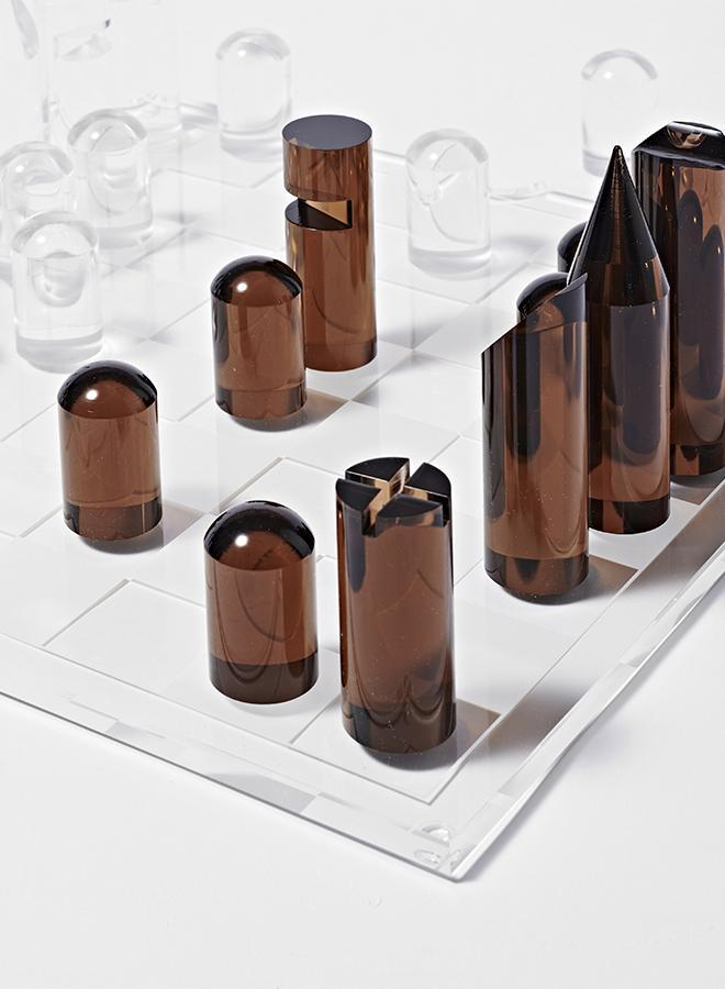 Lucite Chess & Checkers Whiskey Noir