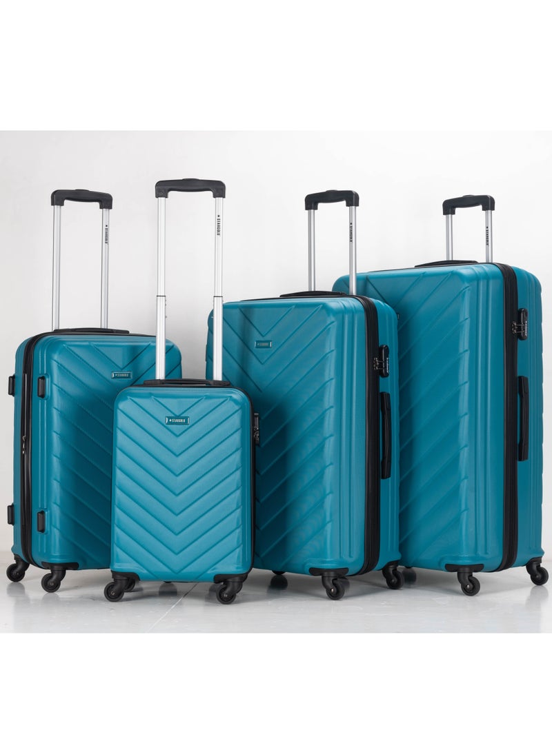 4 Pack Of Hardside Spinner Number Locked Luggage Trolley