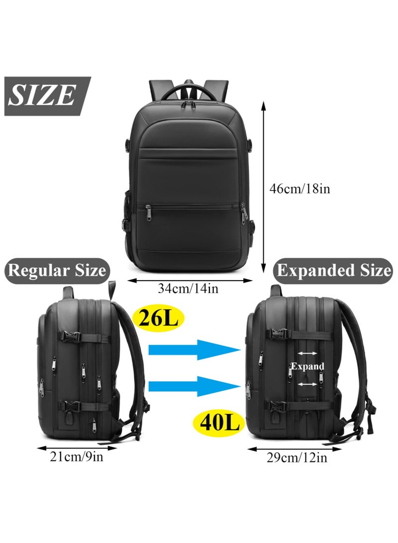 Travel Backpack 40L Flight Approved Carry On Backpack for Men Women Expandable Large Luggage Backpack 17 Inch Waterproof Laptop Backpack Business School Weekender Overnight Backpack