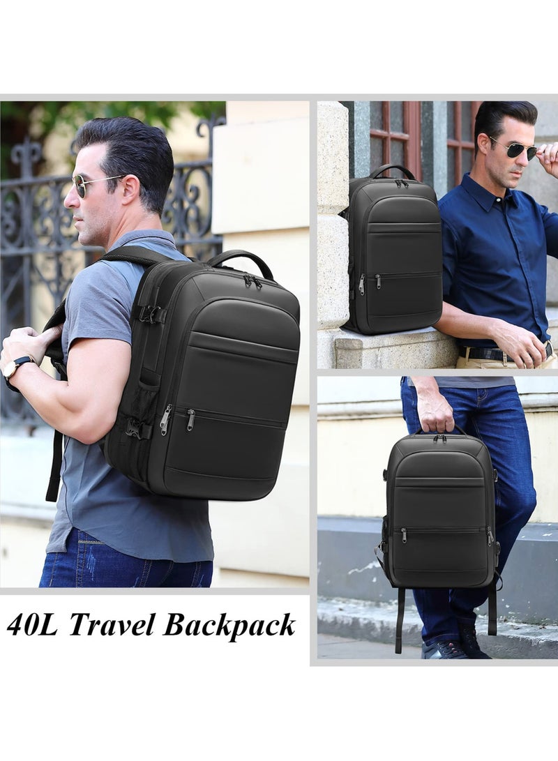 Travel Backpack 40L Flight Approved Carry On Backpack for Men Women Expandable Large Luggage Backpack 17 Inch Waterproof Laptop Backpack Business School Weekender Overnight Backpack