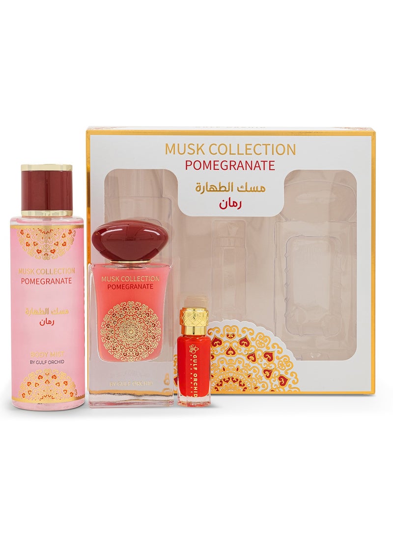 Musk Collection Pomegranate Perfume Gift Set Body Mist 250ml Concentrated Perfume Oil 12ml Eau De Parfum 60ml Perfumes for Men Perfume for Women