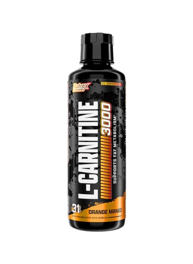 Nutrex, L-Carnitine 3000 Liquid, Supports Fat Metabolism, 465ml, Orange Mango, 31 Servings