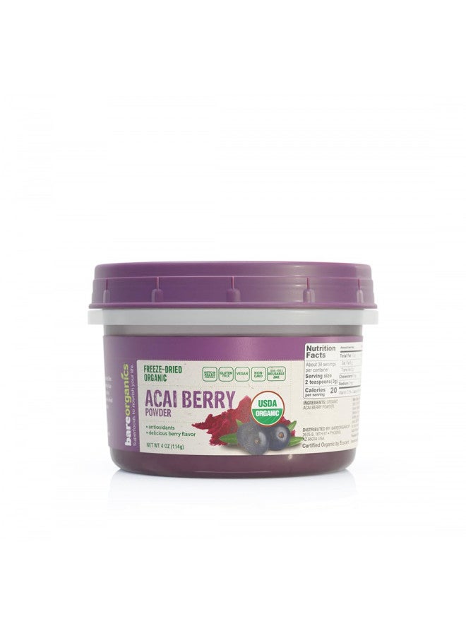 BareOrganics Acai Berry Powder, Superfood Powder, Organic Dietary Supplement, 4 Ounces