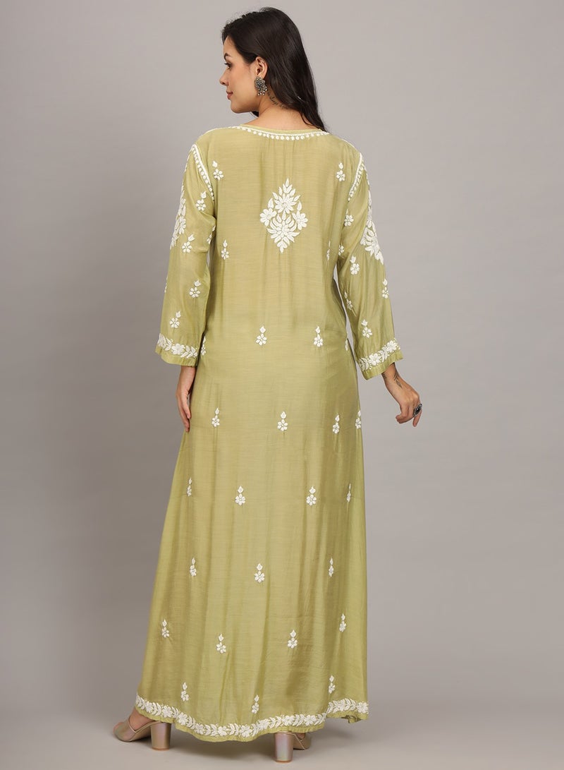 Hand Embroidered Chikankari Muslin Jalabiya-AL4017