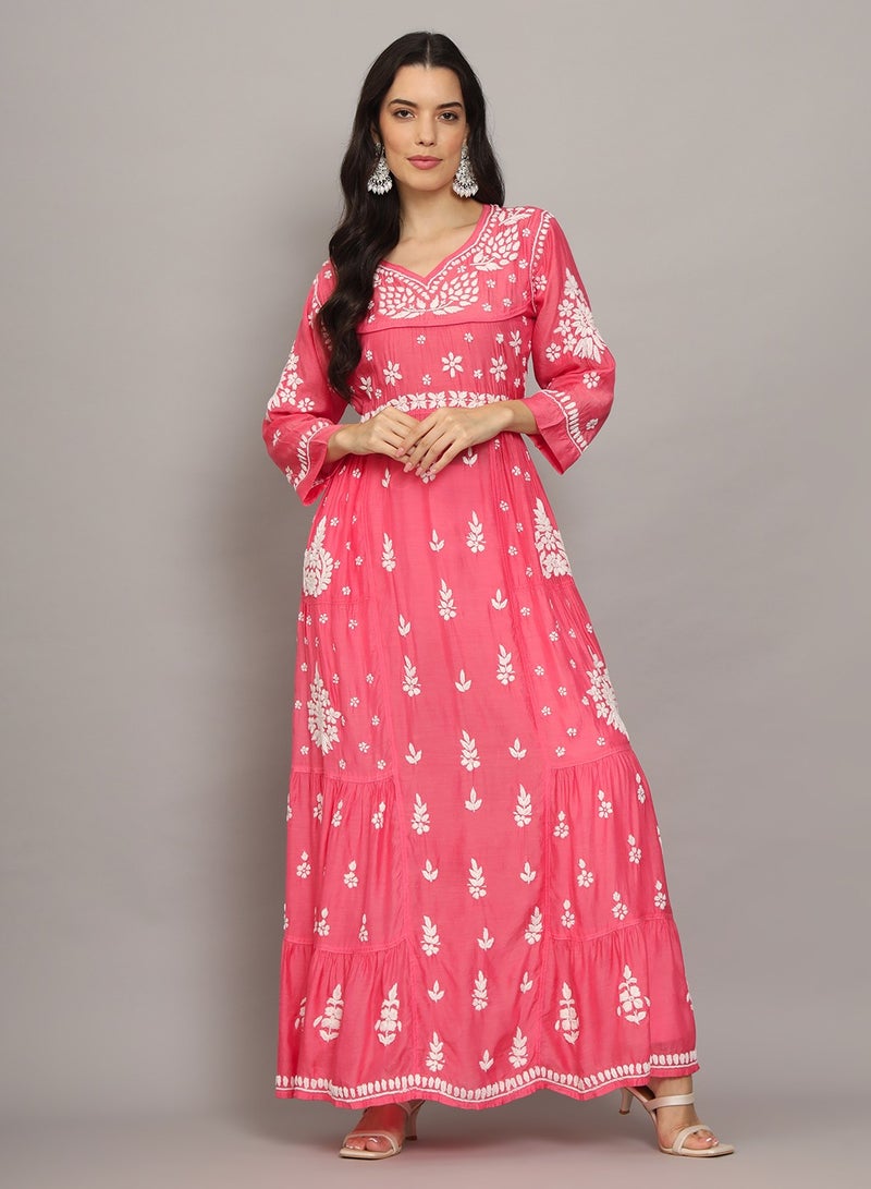 Women Chikankari Hand Embroidered Muslin Jalabiya-AL4044