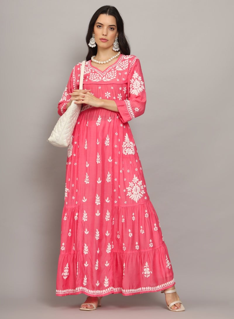 Women Chikankari Hand Embroidered Muslin Jalabiya-AL4044